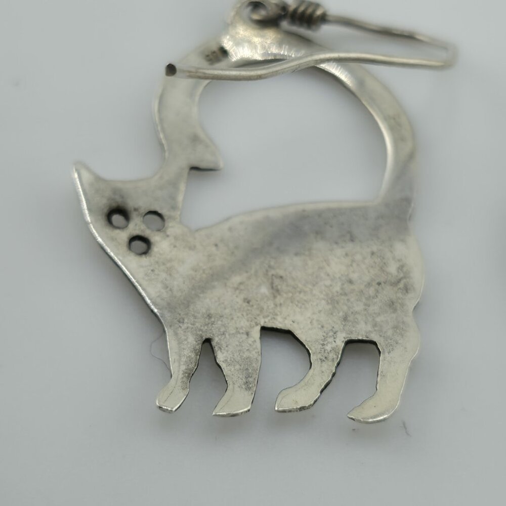 Sterling Silver Modernist Kitty Cat MCM Dangle Hook Earrings 3g 925 Vintage Alt - Picture 11 of 12